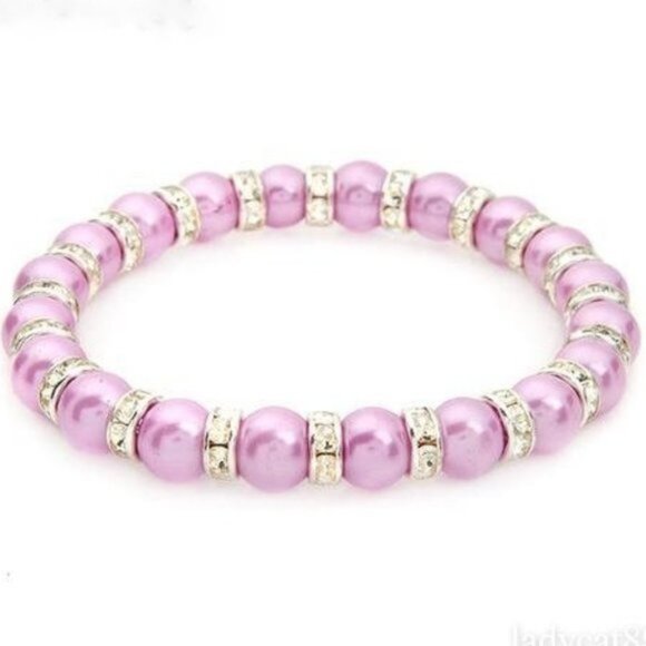 Pink Pearl and Crystal Stretch Bracelet - Picture 1 of 2